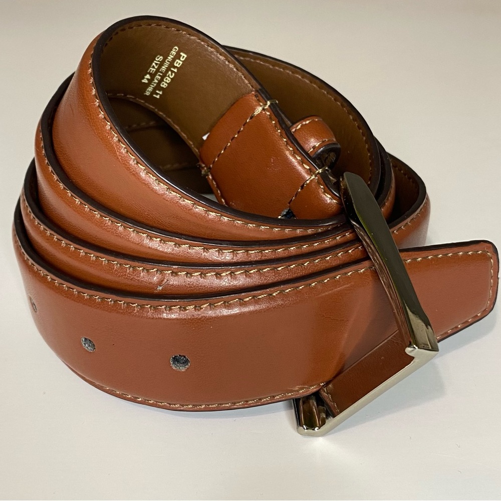 Men’s Size 44 Brown Genuine Leather Belt Silver Tone Buckle PB1288 11